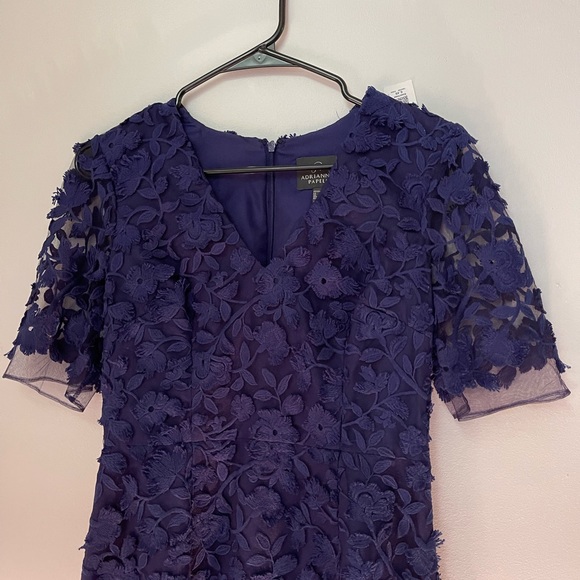 Adrianna Papell Dress, formal blue floral appliqué short dress, NWOT, size 2 - Picture 14 of 16